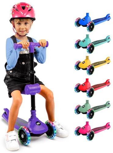 SereneLife Scooter, Roller Kinder 3 Jahre, Tretroller Faltbar als Dreirad Kickboard Höhenverstellbar mit LED-Rädern für Jungen & Mädchen, Indoor & Outdoor, Kickscooter Breit, Leicht & Stabil, Klappbar