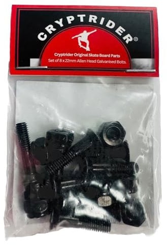 CRYPTRIDER Set mit 8 Skateboard Schrauben 22 mm mit Muttern für Skateboards und Longboards