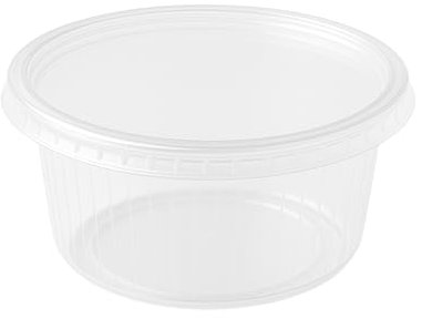 Commerline 250 Stück-250 ml Feincostbecher mit Deckel, Rund Verpackungsbecher, Einwegbehälter aus PP, Transparent Salatschale, Dipschalen, Plastic Vorratsdosen, Einwegschalen