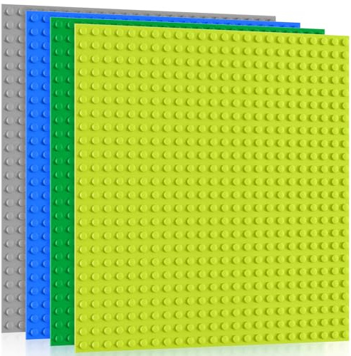 4 Große Bauplatte Kompatibel mit Duplo Platten, Groß Platten passend für Meisten Marken von Großen Grundplatte, 38.1 * 38.1cm Platten-Set Spielzeug für Mädchen und Jungen, Hellgrün&Grün&Blau&Grau