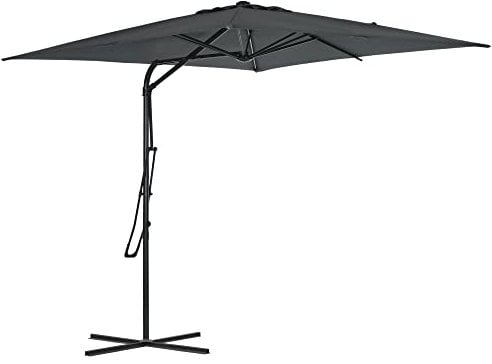 Outsunny Ombrellone quadrato 2,5 x 2,5 m, ombrellone da giardino esterno protezione UV aprire e chiudere rapidamente e facilmente base incrociata inclusa per balcone patio terrazzo grigio scuro