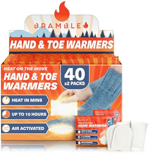 BRAMBLE 80-Pack Warmers - 40 Hand & 40 Foot Warmers - Long-Lasting Heat Packs (8h) for Outdoor Activities, Sports, and Cold Weather
