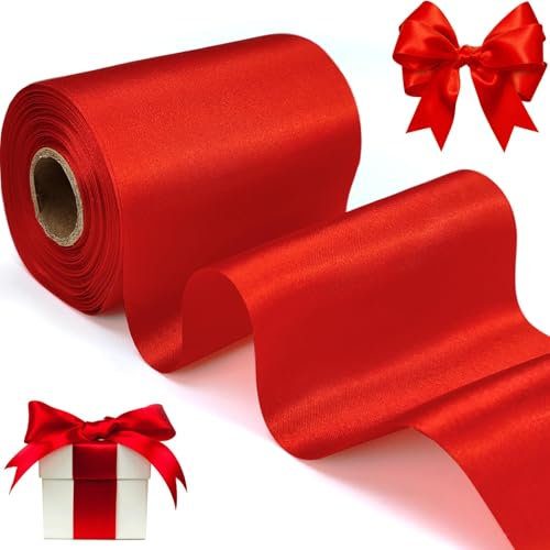 qingmeng Satinband Rot, 20m Geschenkband Rot Breit, 10cm Schleifenband Weihnachten, Geschenkband Hochzeit Stoff, Rotenes Geschenk Band Geschenkbänder für Taufe Geburtstag Deko Geschenkverpackung