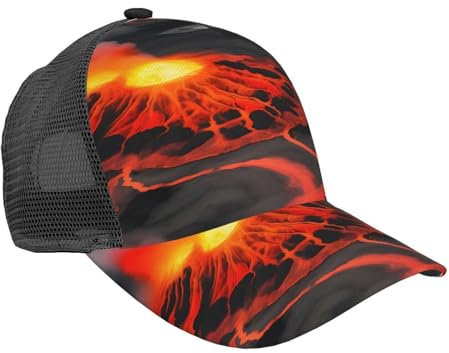 Kilauea Baseballkappe mit Vulkanaufdruck, klassische Netzrückseite, für den Sommer, Schirmmütze, verstellbar, Unisex