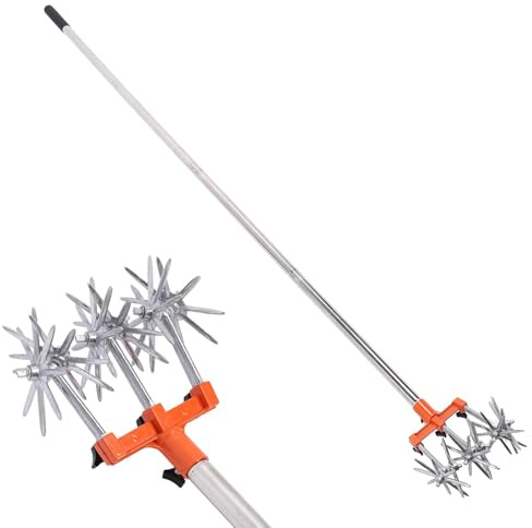 Garden Rotating Cultivator, Stainless Steel Manually Adjustable Length Rotary Tiller with Laborious Gear, Soil Turning and Loosening Machine Suitable for Gardens, Lawns, And Fields