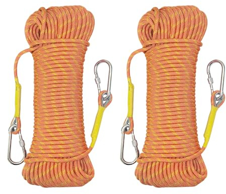 Gangying 2 Stück Kletterseil 5m Outdoor Seil Statisches Kletterseil 8mm Feuerrettungs Fallschirm Seil Geflecht Nylon mit 2 Stahlhaken für Wandern Outdoor Bergsteigen Sport Camping