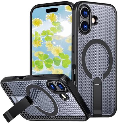 Fofvccv Wärmeableitungs Hülle für iPhone 17 -FX Schwarz | Magnetisches Case Schlanke Belüftet Kühlung Stoßfest Schutzhülle mit Unsichtbarem Ständer Handyhülle für iPhone 17