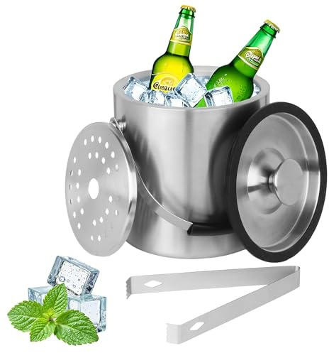 Contenitore per il ghiaccio da 2 L, contenitore per il ghiaccio in acciaio inox da 2 L, secchiello per il ghiaccio in acciaio inox, contenitore per il ghiaccio a doppia parete