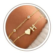 Turandoss Buchstaben Armband Mädchen Gold - 14K Vergoldete, Armband mit Buchstaben Gold, Herz Armkette Damen mit Initialen, Geschenke für Mädchen Geschenk Frauen Schmuck