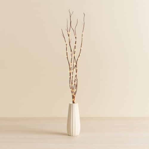 4ft. Christmas Pre-Lit Twig Decoration Indoor Vase Decorative Festive Tree Branch - 80 Warm White LED Lights - Perfect for Christmas, Winter, or General Home and Wedding Lighting (Dark Brown)