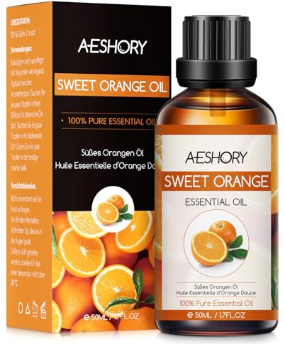 AESHORY Süße Orange Ätherisches Öl 50ML, Natürliches Ätherisches Süßorangenöl Duftöle für Diffuser, Aromatherapieöl für Hautpflege, Haarpflege, Entspannung, Massage, Bad