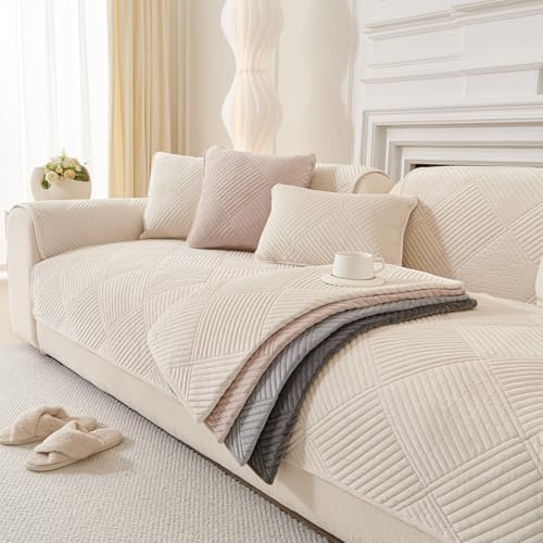 Furnestorica Sofabezug, Couch üBerzu, Weiß, 90 * 160cm | Vollschutz, Rutschfest & Waschbar, 1/2/3/4 Sitze, Universal Non-Slip, L-Förmige U-Ecke