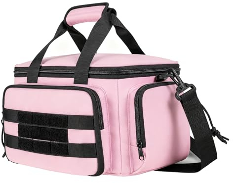 Jelquix Tool Tote Bag, 14 Inch Nylon Tool Bag, Large Capacity Organizer with Anti Friction Hard Bottom, Padded Handle, Multi Pocket, Ideal for Electrician, Carpenter, Repairman (Pink)