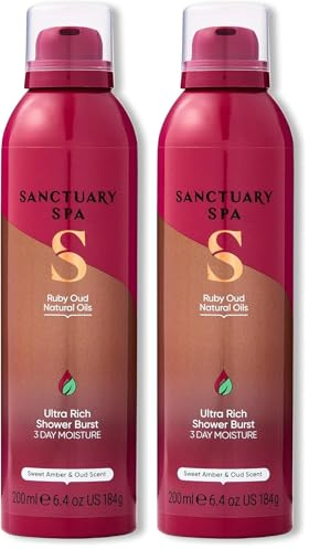Sanctuary Spa Ruby Oud Shower Burst, No Mineral Oil Shower Gel, Cruelty Free and Vegan Foaming Body Wash, 200ml (Pack of 2)