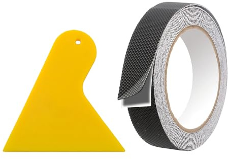 Heavy Duty Rubber Anti Slip Grip Tape (2.5cm x 5m) | Non-Abrasive Self-Adhesive Traction Tape with Application Scraper Waterproof Rubber Tape for Tool Handles, Stairs, Sports Gear & Handrails (Black)