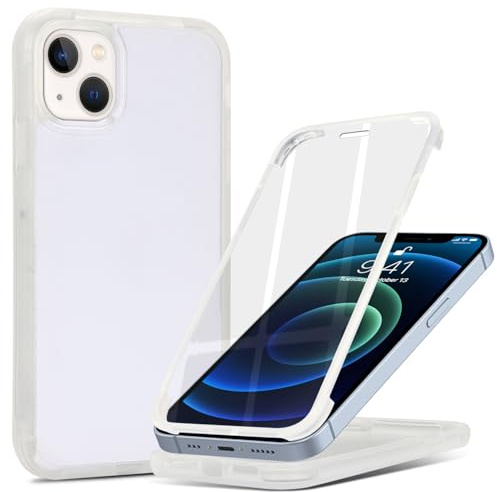 Zouzt Matte for iPhone 14/13 Case 6.1 Screen Protector, White | 360 Full Body, Translucent Matte, Military Grade Drop Proof, Rugged Shockproof Protective, Anti-Fingerprint Phone Case
