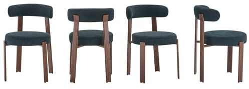 Esszimmerstühle Eisenstühle ohne Armlehne, Linen gepolsterte Sitzfläche, dicke Sitzkissen, Metallbeine in Holzmaserung Optik mit Anti-Rutsch-Pads, modernes minimalistisches Design (4, Schwarz)