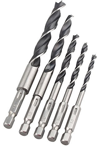 HALJIA 5Pcs HSS Twist Drill Bits Hex Shank Three Sharp Woodworking Auger Drill Bit Tools Set 4mm to 10mm