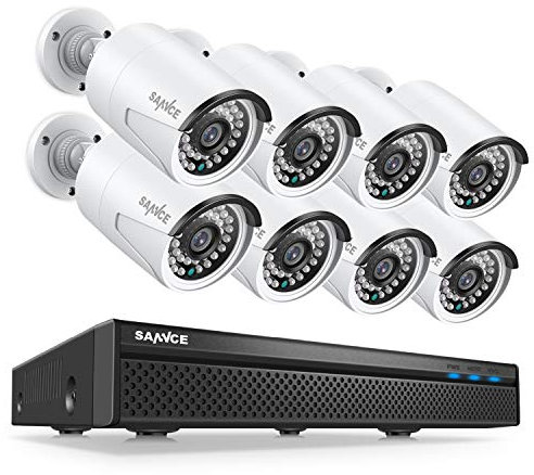 SANNCE PoE Überwachungskamera Set 1080P Überwachungskamera System 8CH NVR Recorder 8x 2MP PoE IP Kamera Aussen 24/7 Aufnahme mit Audio,IR Nachtsicht