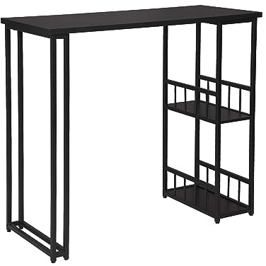 WOLTU Bartisch Stehtisch Bistrotisch Bartheke Tresentisch, mit 2 Ablagefläche, Metallgestell, MDF, 120x50x105cm(BxTxH), Schwarz