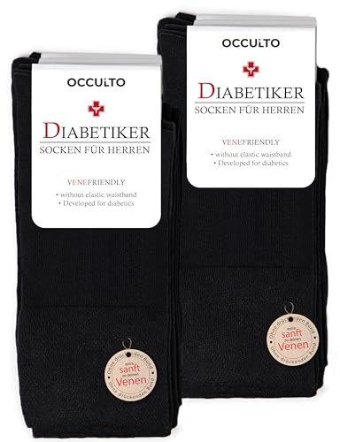 Occulto 10 Paar Diabetikersocken für Herren ohne Naht ohne Gummibund aus Baumwolle 10 Paar | Schwarz 43-46