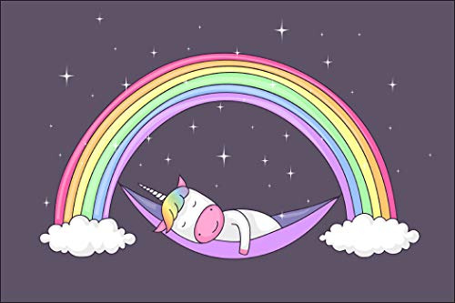 Muralo Photo Wallpaper Children's Room 120 x 180 cm Non-Woven Wallpaper Unicorn Rainbow Stars Children's World Youth Modern Wall Pictures XXL Children's Wall Decoration