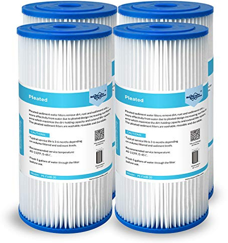 Membrane Solutions 20 Micron Pleated Water Filter Home 10x4.5 Whole House Heavy Duty Sediment Replacement Cartridge Compatible with ECP10-1,ECP20-BB,R50-BBSA,FXHSC,CB1-SED10-BB (4 Pack)