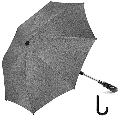 RIOGOO Sombrilla Universal 50+ UV, de protección solar para bebés con manija de paraguas para cochecito, silla de paseo y Buggy-Grey