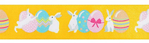 FloristryWarehouse Osterband mit Hase und Eier, bedruckt, 25 mm breit, 1 m, Gelb