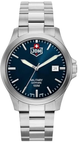 Jacques Du Manoir Millitary Alpha II, Herren Armbanduhr, Quarz Analog, Edelstahl, 40 mm, Edelstahlarmband, Silber, 10 bar, Zifferblattfarbe: Blau, Datumsanzeige, Leuchtzeiger, JDM-WG005-03