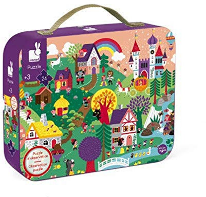 Janod - 24-teiliges Beobachtungspuzzle für Kinder Die Märchen - Lernspiel - Entwicklung von Feinmotorik und Konzentration - Koffer mit Griff - Ab 3 Jahren, J02661