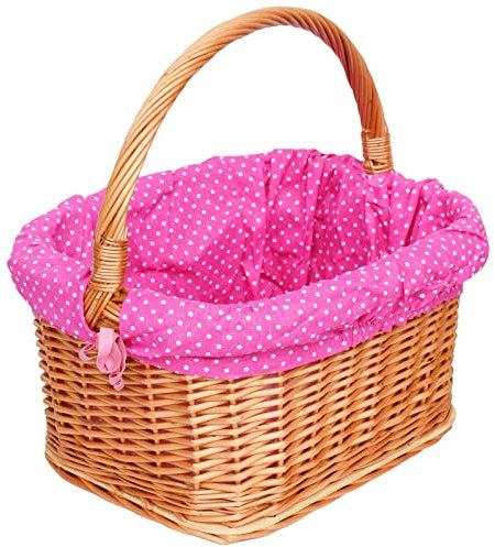 Einkaufskorb mit Stoffbezug Weidenkorb Autokorb Weide Korbwaren Korb mit Einlage | Rosa (pink), abnehmbar