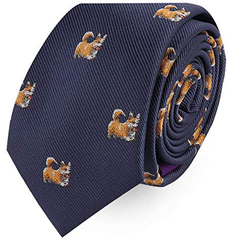 AUSCUFFLINKS Animal Ties | gewebte schmale Krawatten | Trauzeugen-Hochzeitskrawatten | Arbeitsbänder für Ihn, Corgi Dog, Regulär