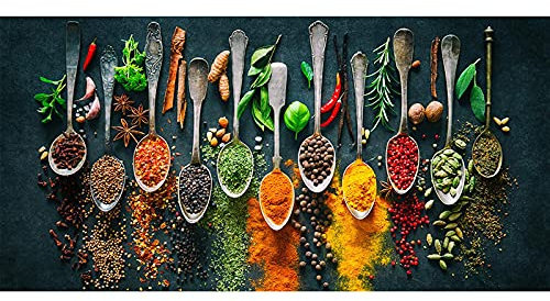 WSKKK Leinwand Bilder Drucken Körner Gewürze Löffel Gemüse Kochen Essen Obst Küche Wandkunst Gemälde Wohnzimmer Wohnkultur 60x120cm Rahmenlos