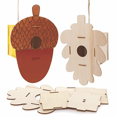 Baker Ross FE640 Autumn Wooden Birdhouse Kits - Pack of 2, Wood Crafts to Decorate and Display, Garden Crafts for Personalised Arts and Crafts Projects, Make Your Own for Kids
