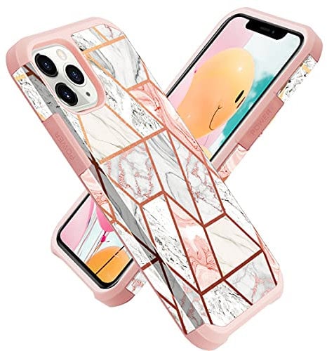 Fingic for iPhone 11 Pro Max Case,iPhone 11 Pro Max Phone Case,Marble Rose Gold 2 in 1 Slim Girl Women Hard PC Soft TPU Rubber Rugged Bumper Shockproof Anti-Scratch Protective Case iPhone 11 Pro Max