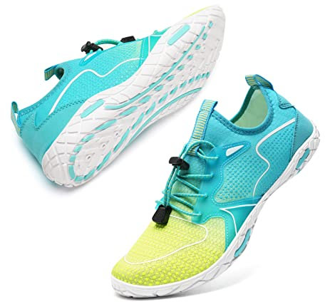 Badeschuhe Herren Damen Barfußschuhe Wasserschuhe Schwimmschuhe Strandschuhe für Surfen,Tauchen,Bootfahren,Gymnastik Fitness (Blau Gelb, 41EU)