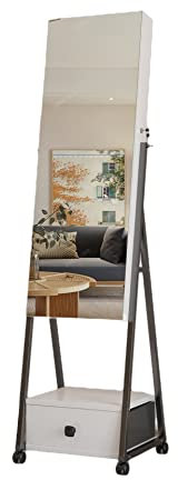 ZHKD Armoire À Bijoux sur Pied avec Miroir Pleine Longueur sans Cadre, Armoires Rangement Debout avec Porte-Boucles d'oreilles, Grande Capacité De Stockage,White