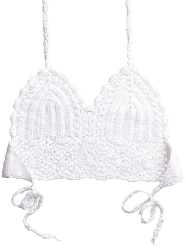 VALICLUD Häkel Bikini Damen Zweiteiliges Weißes Strandbikini Top Mit Schnürung Boho Stil Leicht Verstellbar Für Sommerurlaub Und Spa