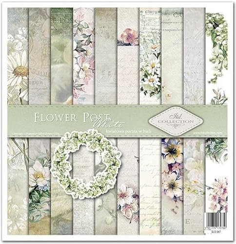 ITD Collection - Decoupage Papier Paket - Decopatch Papier 310 x 320 mm - Scrapbooking - Dekorpapier für DIY Alben Bullet Journals (Flower Post - White, SLS047)