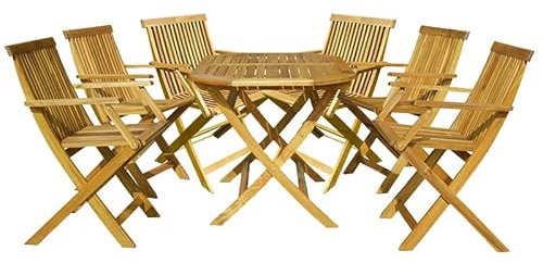 Rattanland | Gartenmöbel Set aus exotischem Holz Akazie Oxford mit 6 Oxford-Stühlen Klappstühle mit Armlehnen