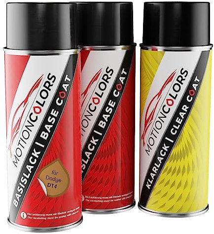 MOTIONCOLORS Gold Dust Metallic DT4 für Dodge Autolack Sprühdosen Set Grundlack Basislack Klarlack Spraydose 400ml