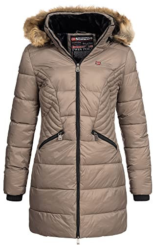 Geographical Norway Damen Winterjacke mit UD Beanie Debby Taupe L