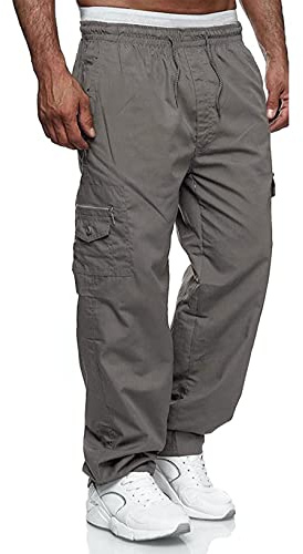 Jolicloth Cargohose Herren Baumwolle Outdoor Arbeitshosen Männer Lange Baggy Hose Casual Freizeithose Pants Grau M