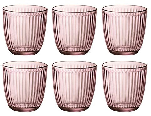 Set of 290ml Line Design Coloured Drinking Glasses Tumblers - Designed & Manufactured in Italy (Pink,6 Glasses)