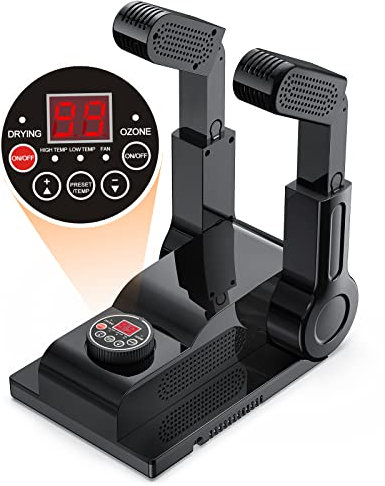 FORLIM [Upgraded Temperature Control Boot Dryer for Work Boots - Shoe Dryer with 24-Hour Delay Timer, Portable Glove Dryer & Boot Warmer, Automatic Shut-Off Timer, Folding Design, Smart Panel, Black