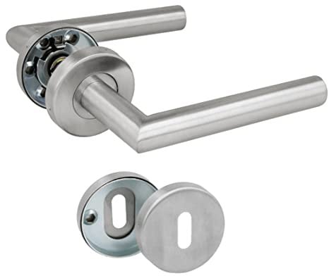 Amig - Set di Maniglie con Rosetta per Porte | 136 x Ø19 mm | Design Elegante e Semplice | Ideale per la Tua Casa o Ufficio | Acciaio Inossidabile | Argento Opaco