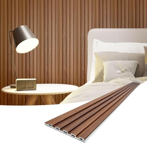 Art3d Lamellen-Wandpaneele, WPC schalldichte 3D-Wandverkleidung für Innenwanddekoration, TV-Hintergrund, 8er-Pack, 96 x 6 Zoll, Teak
