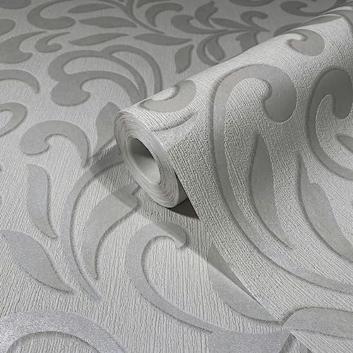 marburg Tapete Hellgrau Grafisch Klassisch für Schlafzimmer oder Wohnzimmer Made in Germany 10,05 x 0,53m