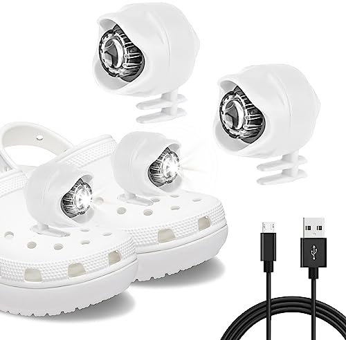 ePicsoa 2 Pcs Shoe Lights, Rechargeable Headlights for Croc Shoes & Clog Shoes, Shoes Lights for Dog Walking, IPX5 Waterproof with 3 Light Modes, Holiday & Birthday Gifts for Adults Kid (White 1)
